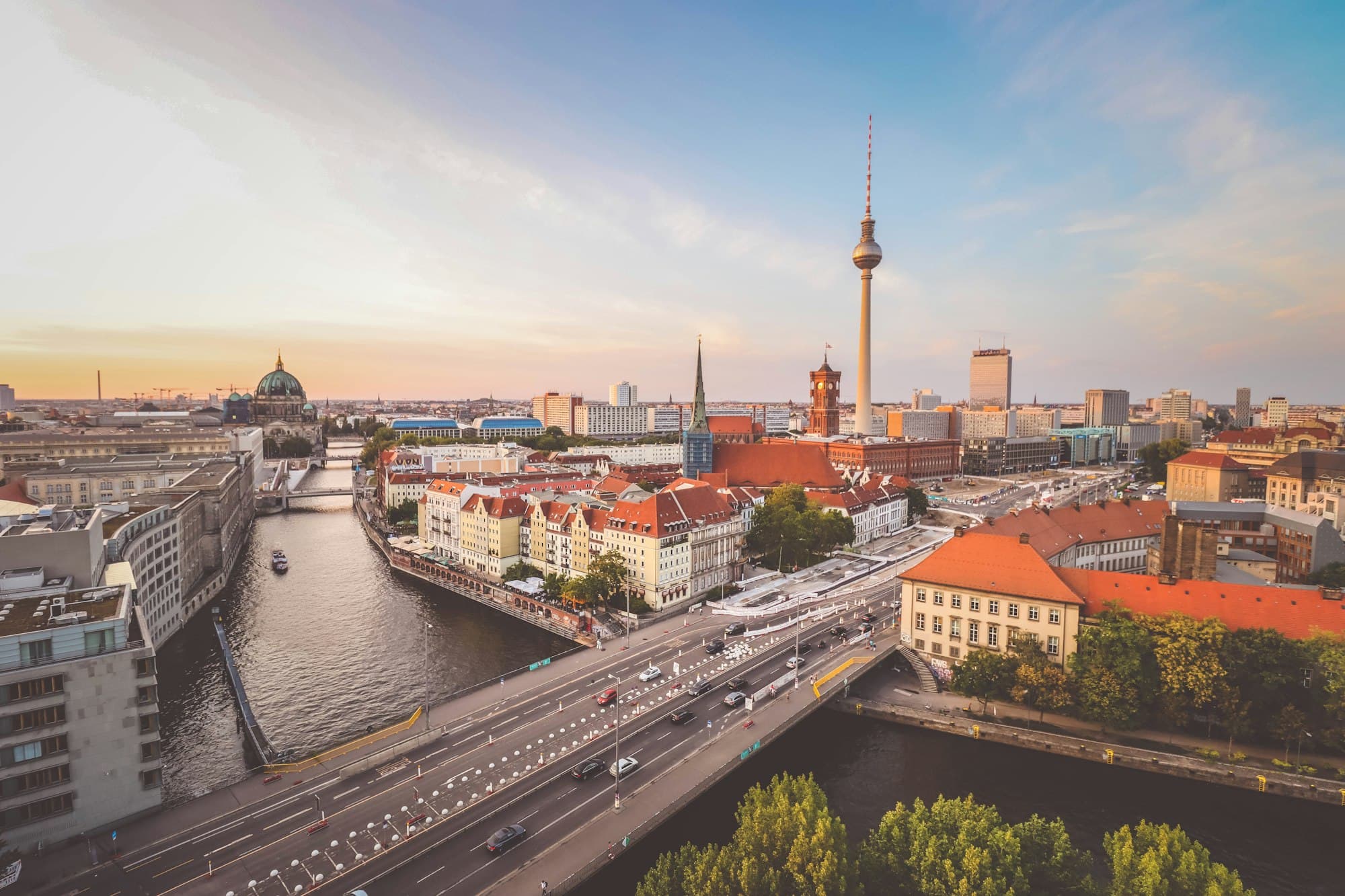 Berlin skyline with the television tower above the River Spree