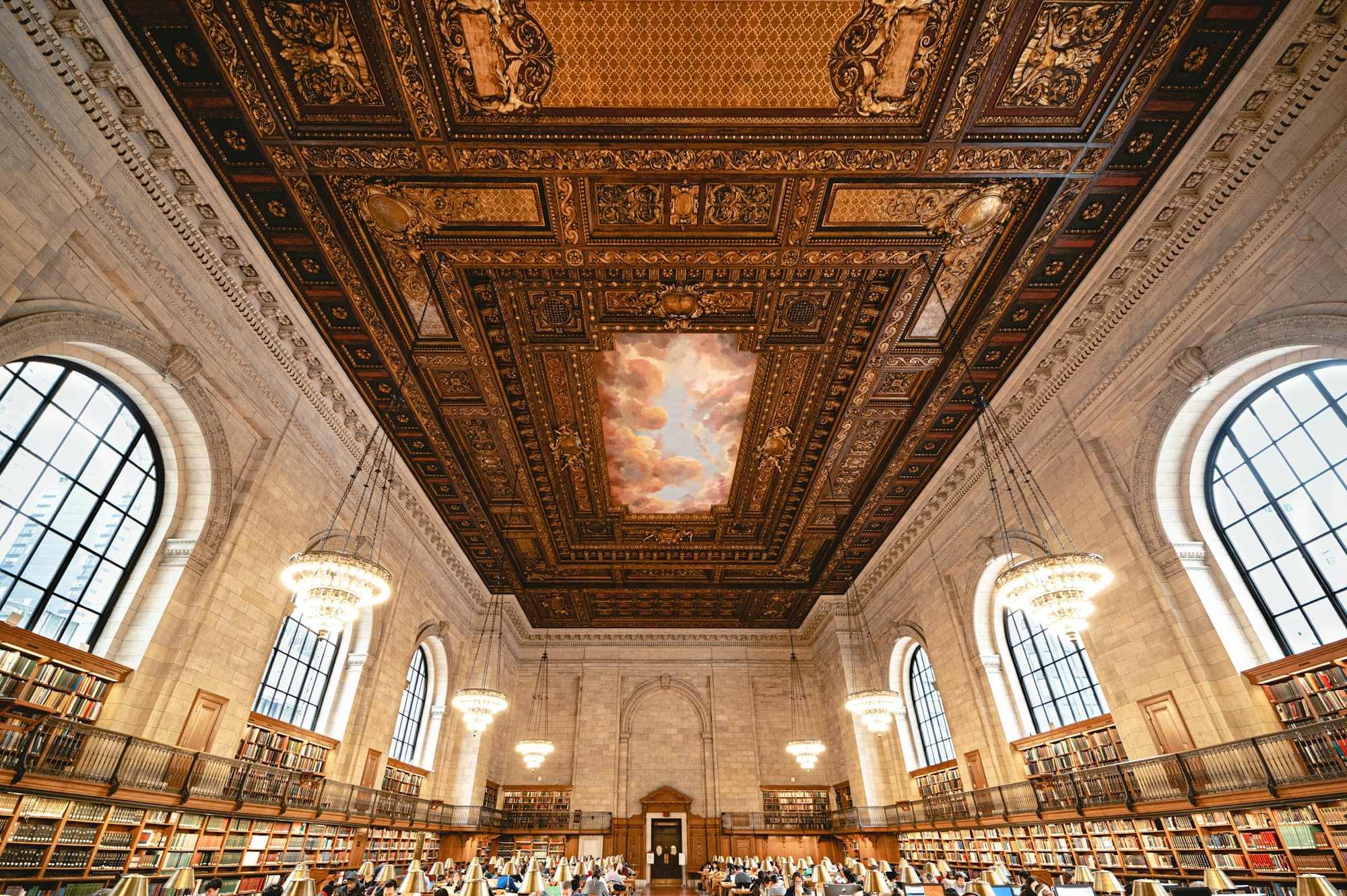 The reading room of a grand public library